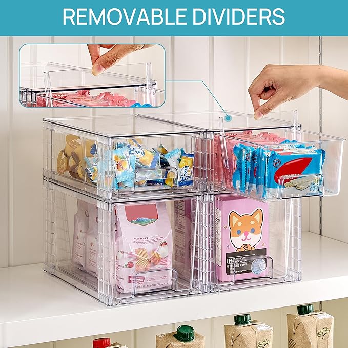 Vtopmart 8 Pack Clear Stackable Storage Drawers, Plastic Drawers
