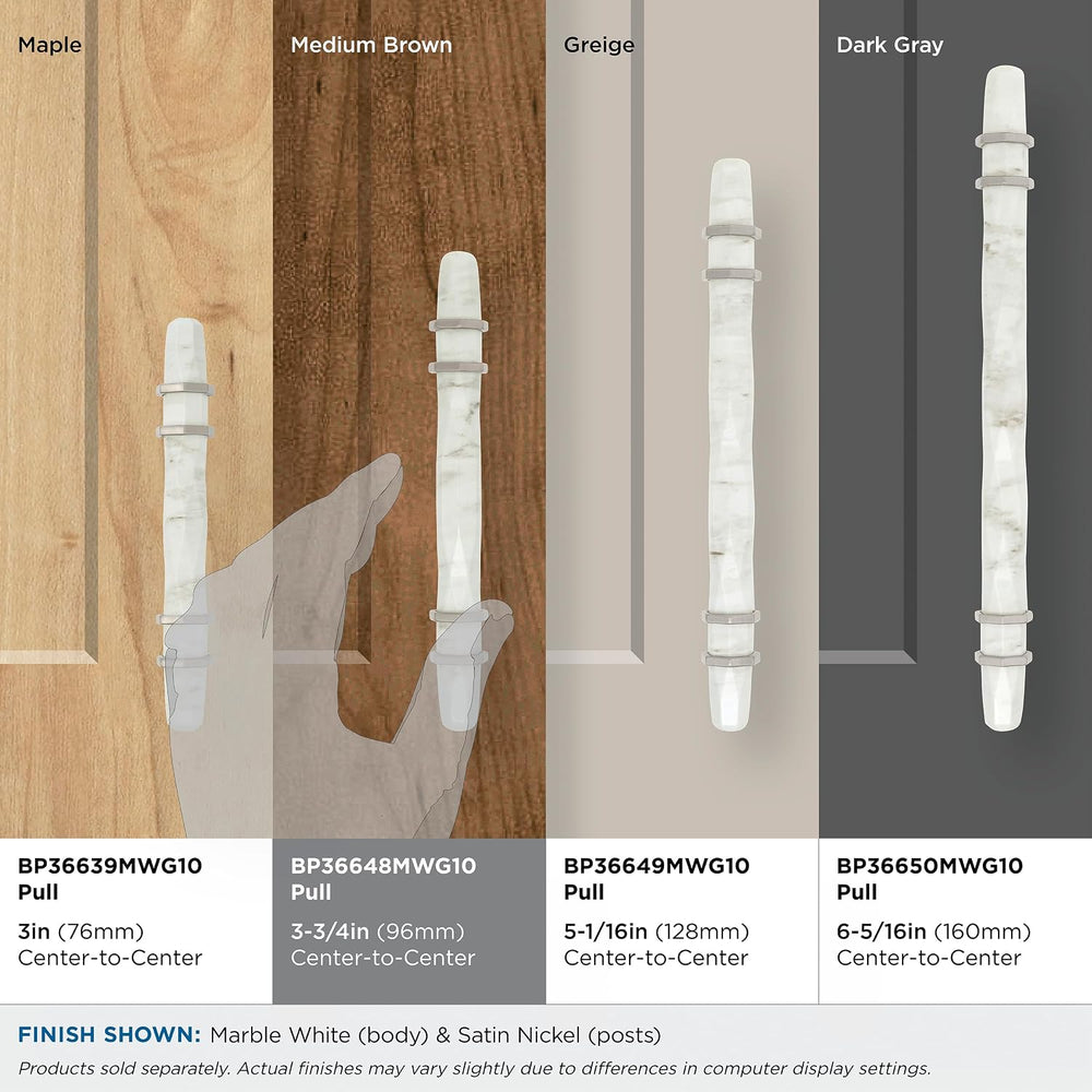 Amerock | Cabinet Pull | Marble White/Satin Nickel | 3-3/4 inch (96 mm) Cente...