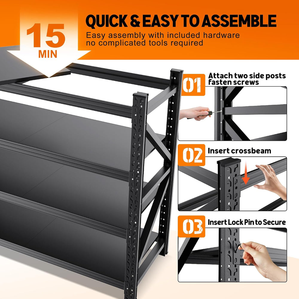 59" W Metal Storage Shelves,3 Tier Adjustable Heavy Duty Garage Shelving...