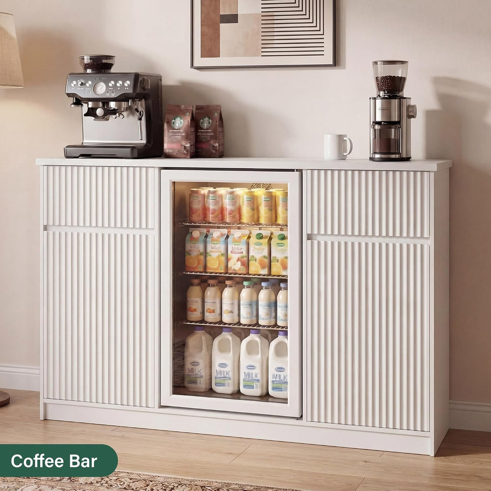 Coffee Bar Cabinet with Fridge Space & Power Outlet, White