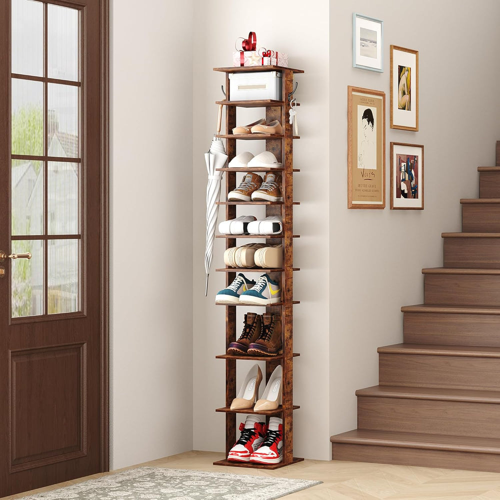 HOMEFORT 10-Tier Vertical Shoe Rack, Corner Shoe Tower, Slim Shoe Organizer w...
