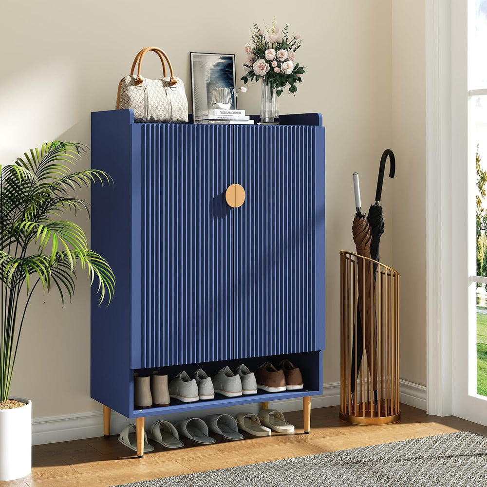 HLR Modern Shoe Cabinet for Entryway, 24 Pairs Shoe Storage Cabinet, Blue