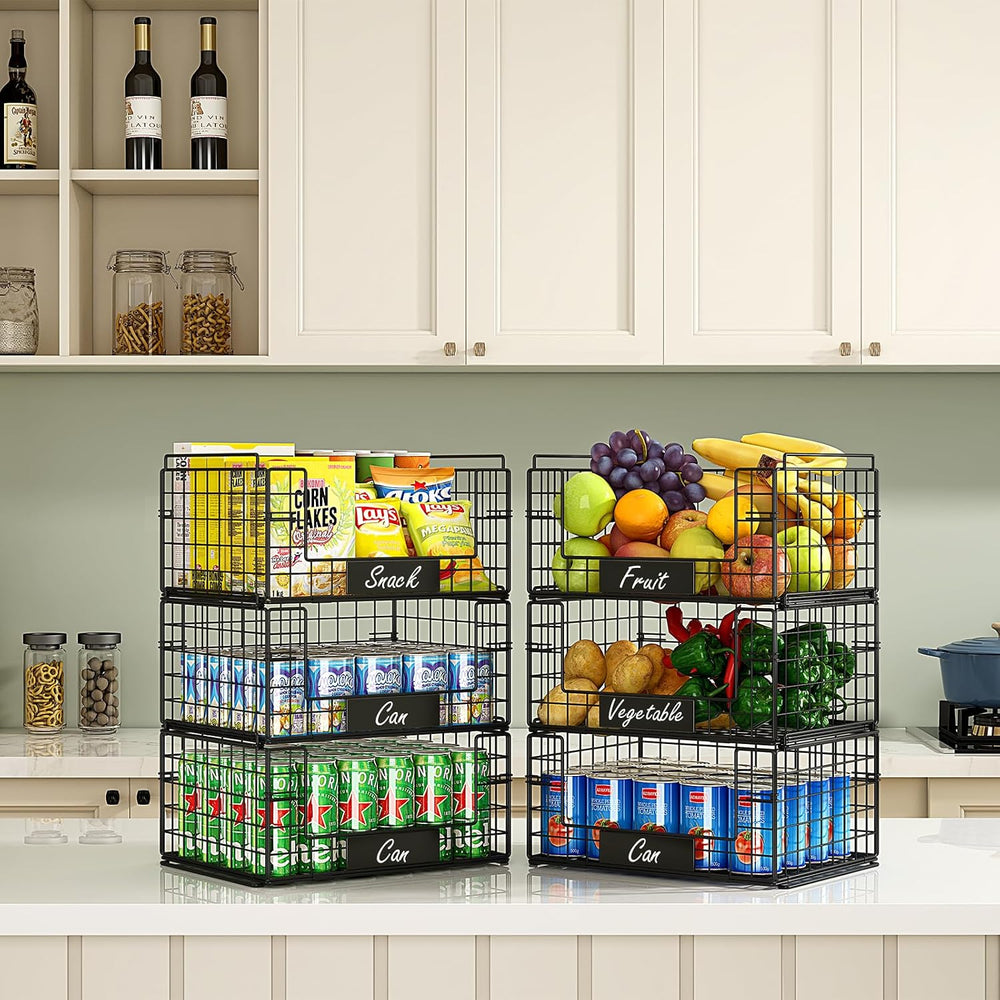 3 Pack XXL Stackable Wire Baskets with Handles & Name Plates