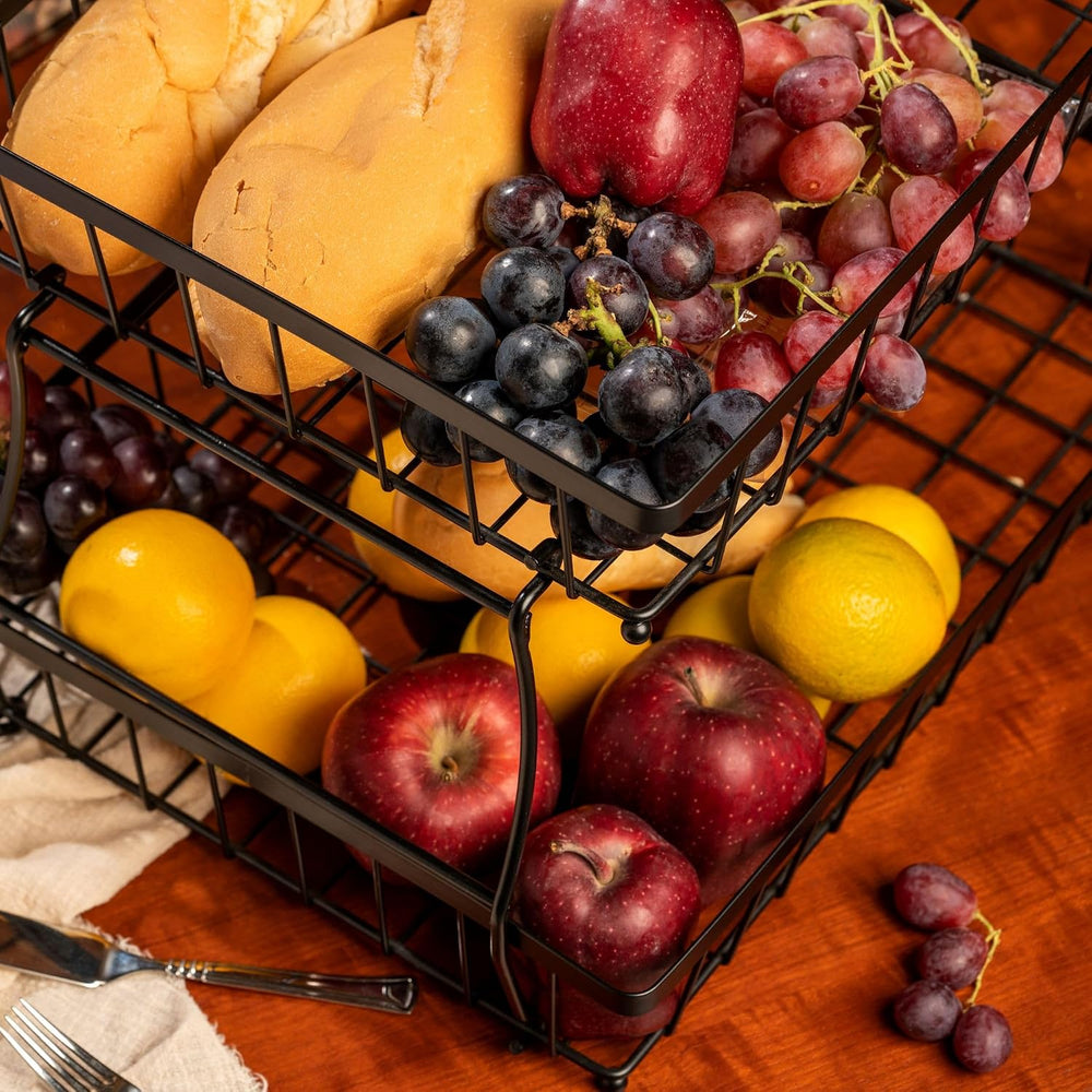 HOSY 2-Tier Metal Fruit Basket, 17-in Rectangle Black Standing Storage Rack