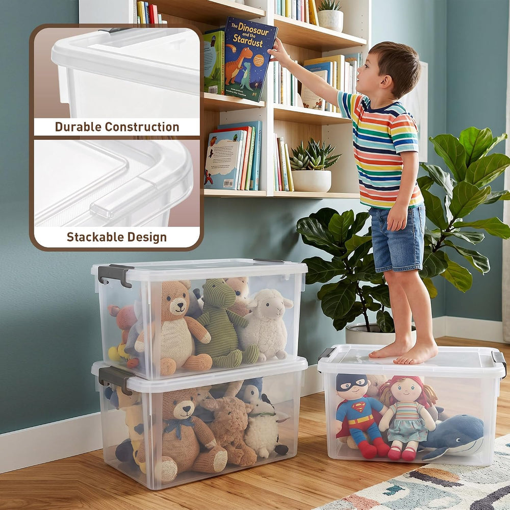Citylife 4-Pack 32 QT Clear Plastic Storage Bins with Latching Lids