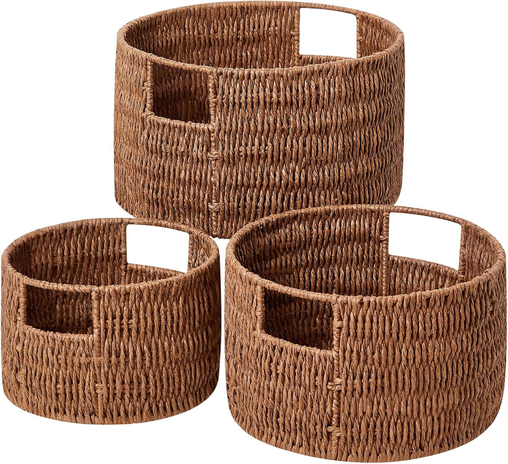 Vagusicc Wicker Storage Basket, Hand-Woven Paper Rope Large Round Woven Baske...