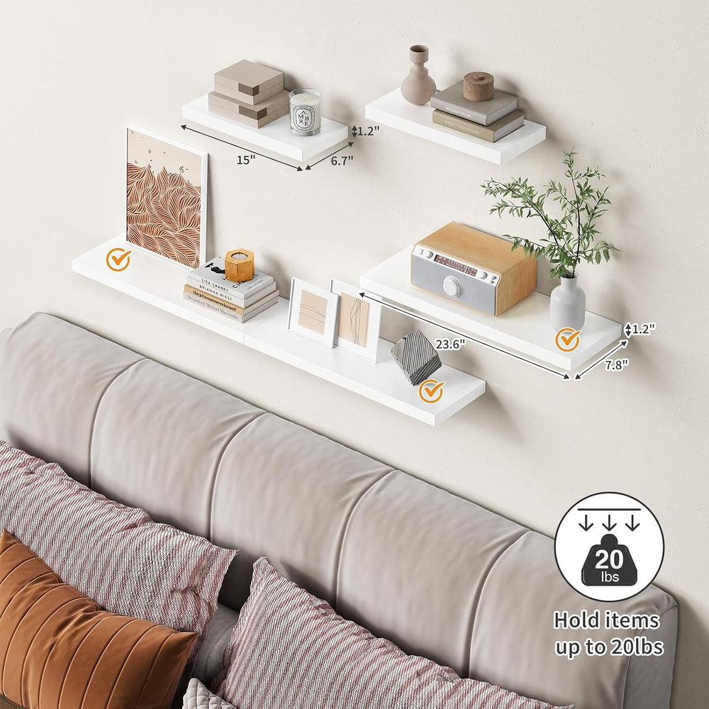 Forbena 24 Inch Floating Shelves for Wall Decor, White Wall Book Shelves for ...