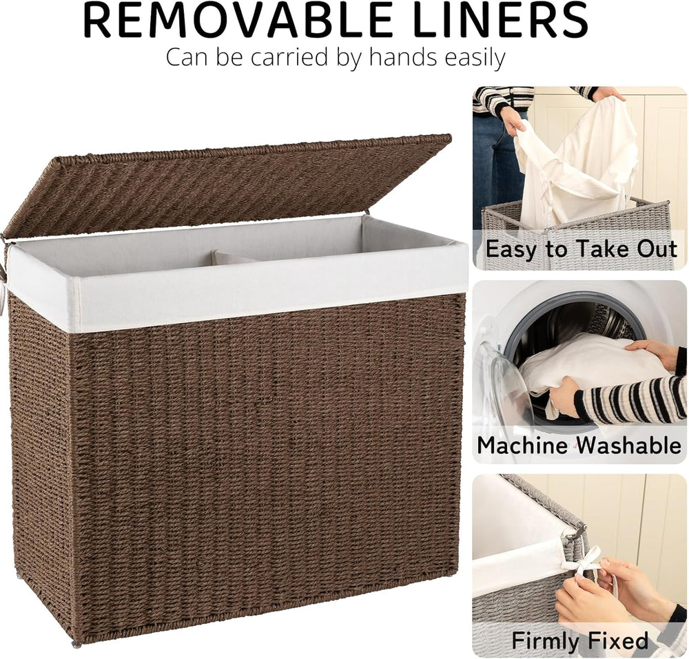OIAHOMY Laundry Hamper with Lid, 140L(35.7 Gal) Large Wicker Laundry Basket f...
