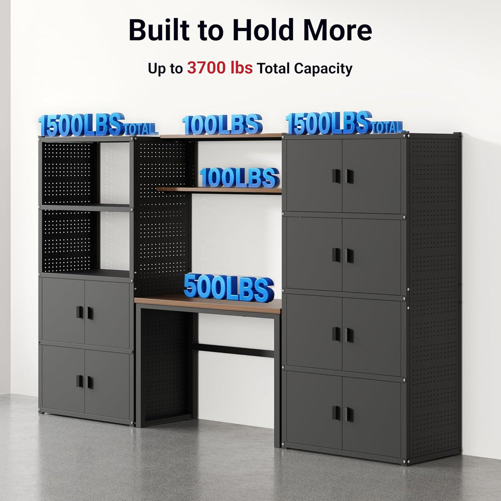 FLEXIMOUNTS 117"L Modular Garage Storage Cabinet with Workbench, Black