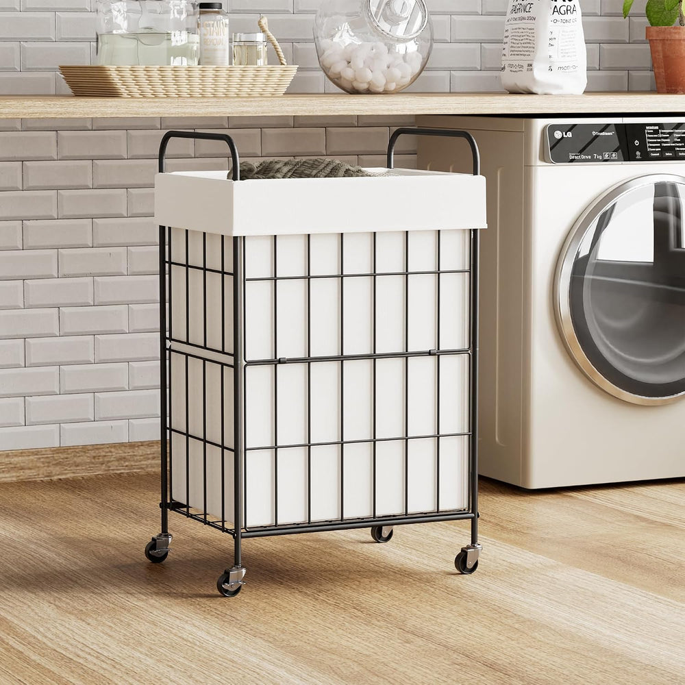 90L Laundry Hamper with Wheels, Laundry Basket with Handle and Liner Bag