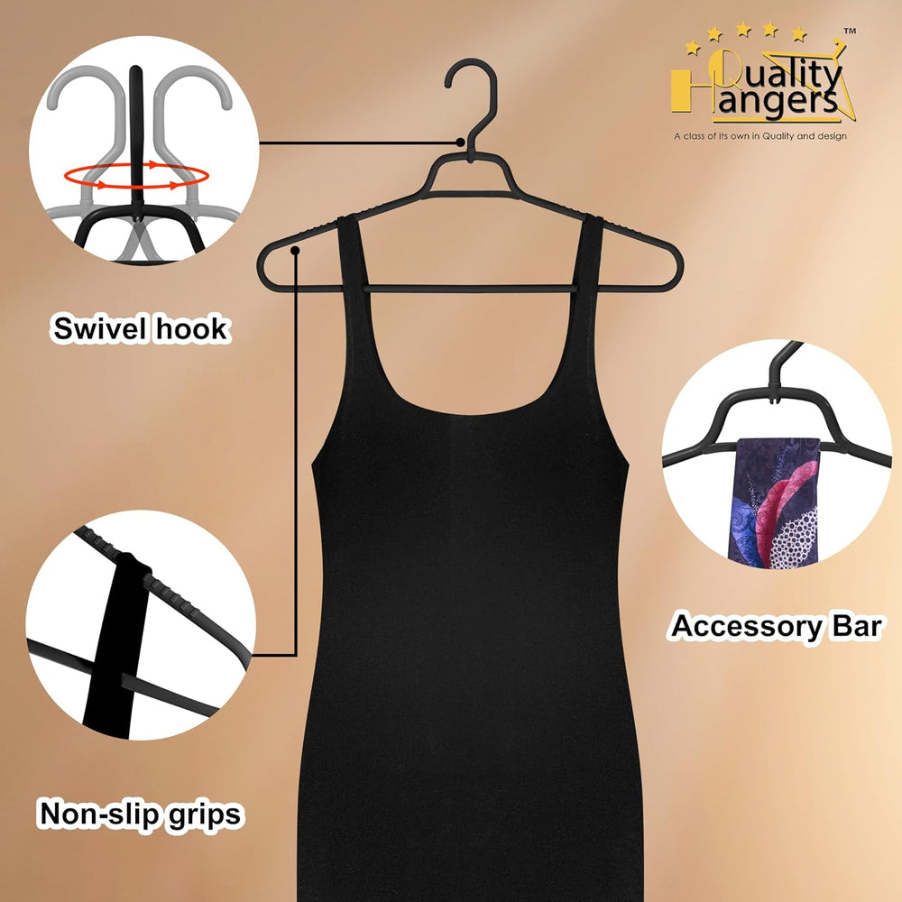 Quality Hangers Heavy Duty Black Plastic Hangers 40-Pack with Swivel Hook | 7...