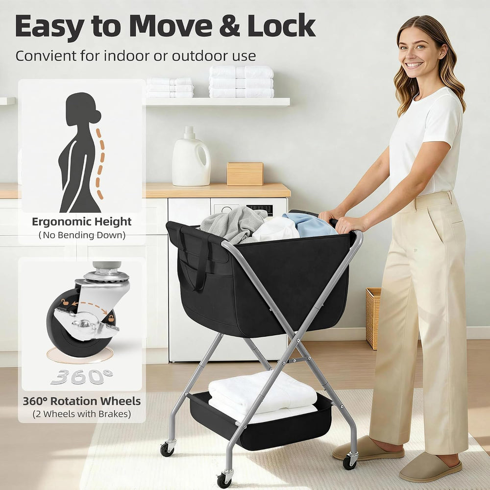 STORAGE MANIAC Collapsible Laundry Cart with Wheels 35.6"H Removable Can...