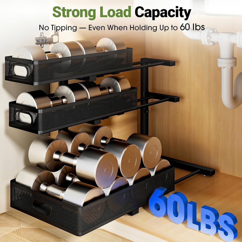 Under Sink Organizer 3 Tier, 2 Pack L-Shaped Pull-Out Cabinet Organizer with ...