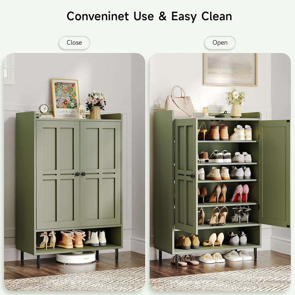 ONBRILL Shoe Cabinet with Cross Molding Doors, 6-Tier Shoe Storage(Green)