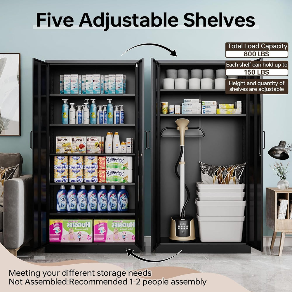 72"H Metal Storage Cabinets, Tall Locking Garage Cabinet with 2 Doors an...
