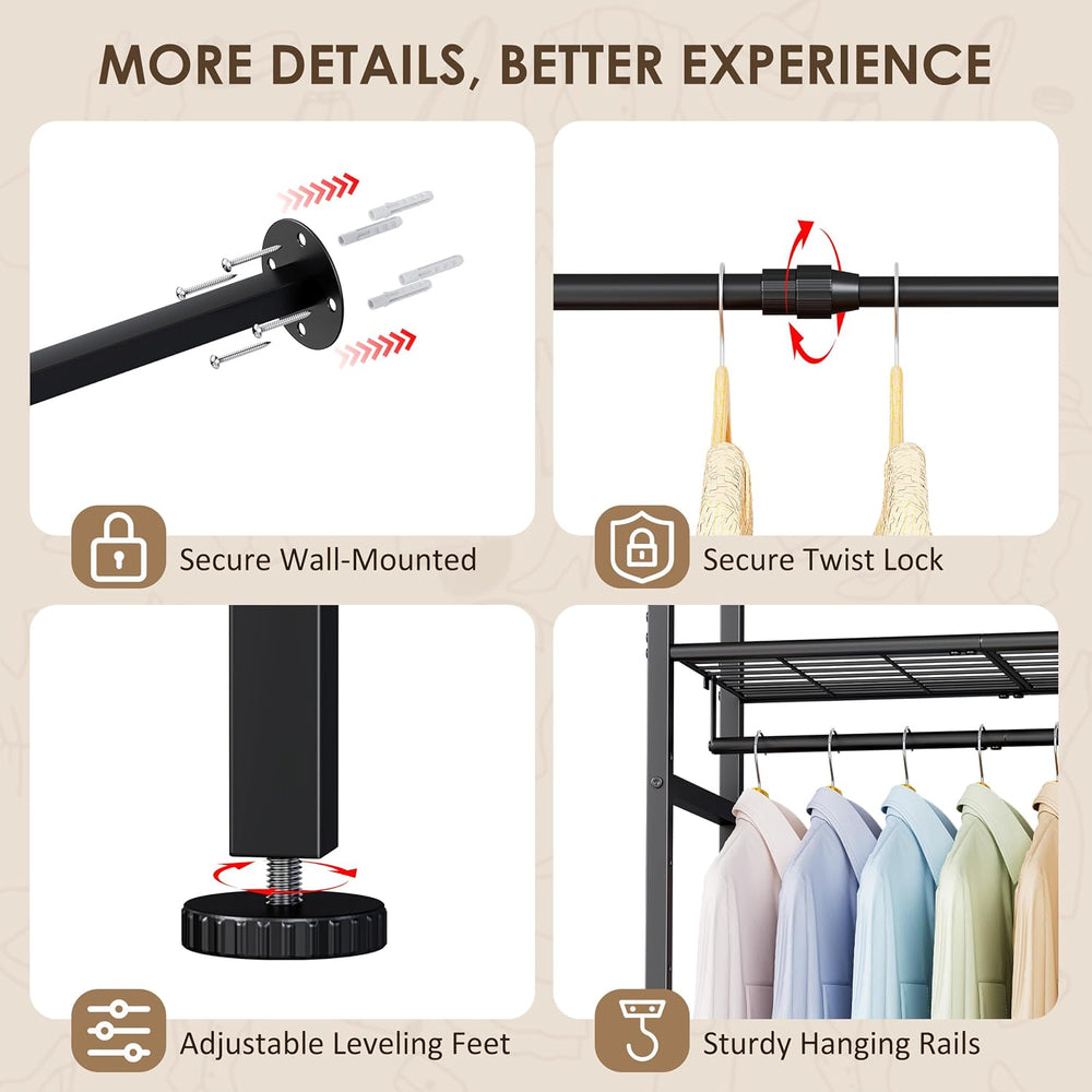 Wall Mounted Closet System, Expandable Clothing Rack with Shelves