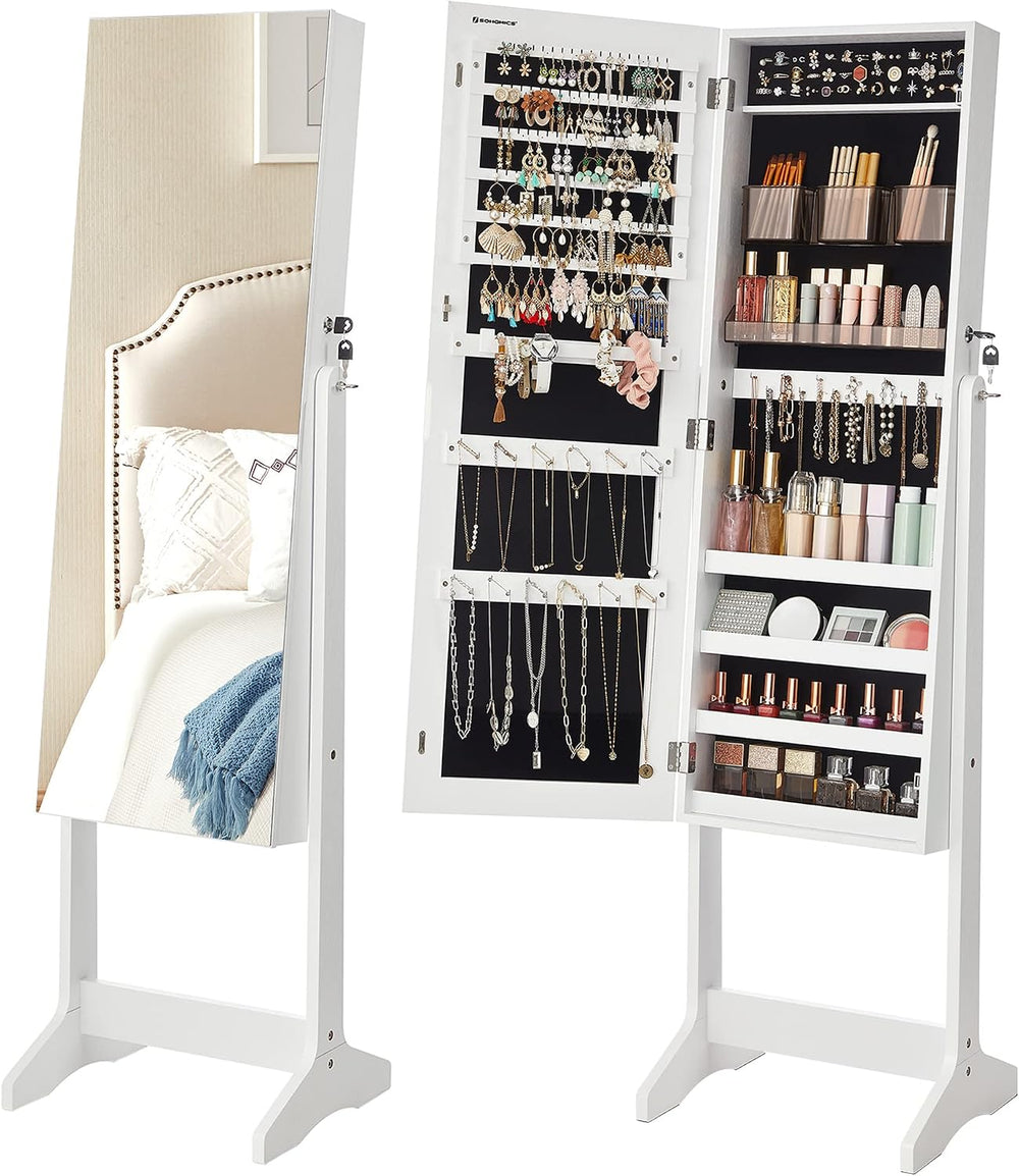 SONGMICS LED Jewelry Cabinet Standing, Lockable Armoire