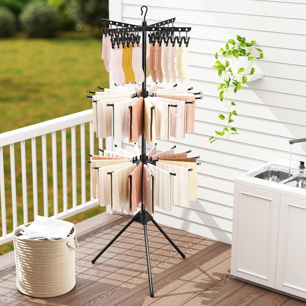 GIANTEX 70" Tripod Clothes Drying Rack w/24 Clips & 32 Rods, 360° Ro...