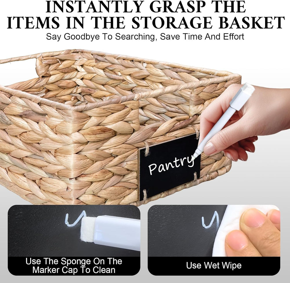 Set of 4 Sizes Hand-Woven Pantry Shelf Baskets, Hyacinth Storage Baskets with...