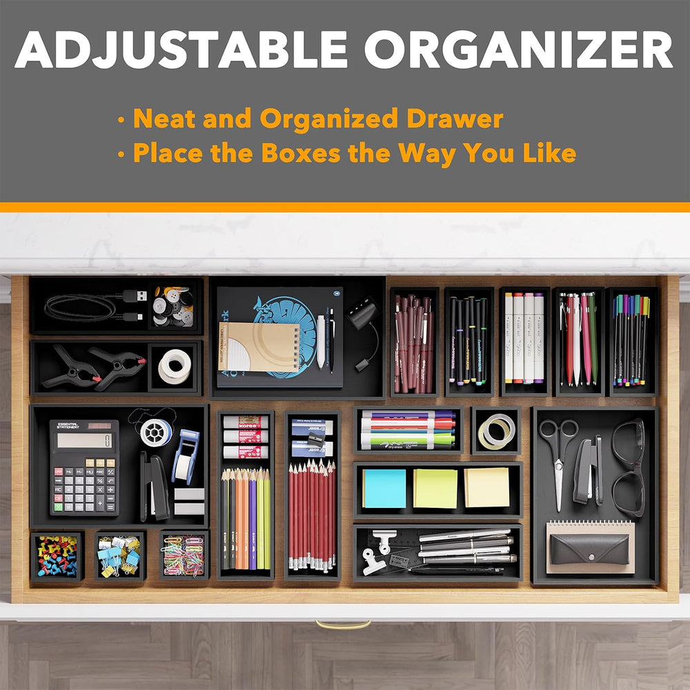 SpaceAid 21-Piece Bamboo Drawer Organizer Storage Boxes Set, Wood Tray Junk D...