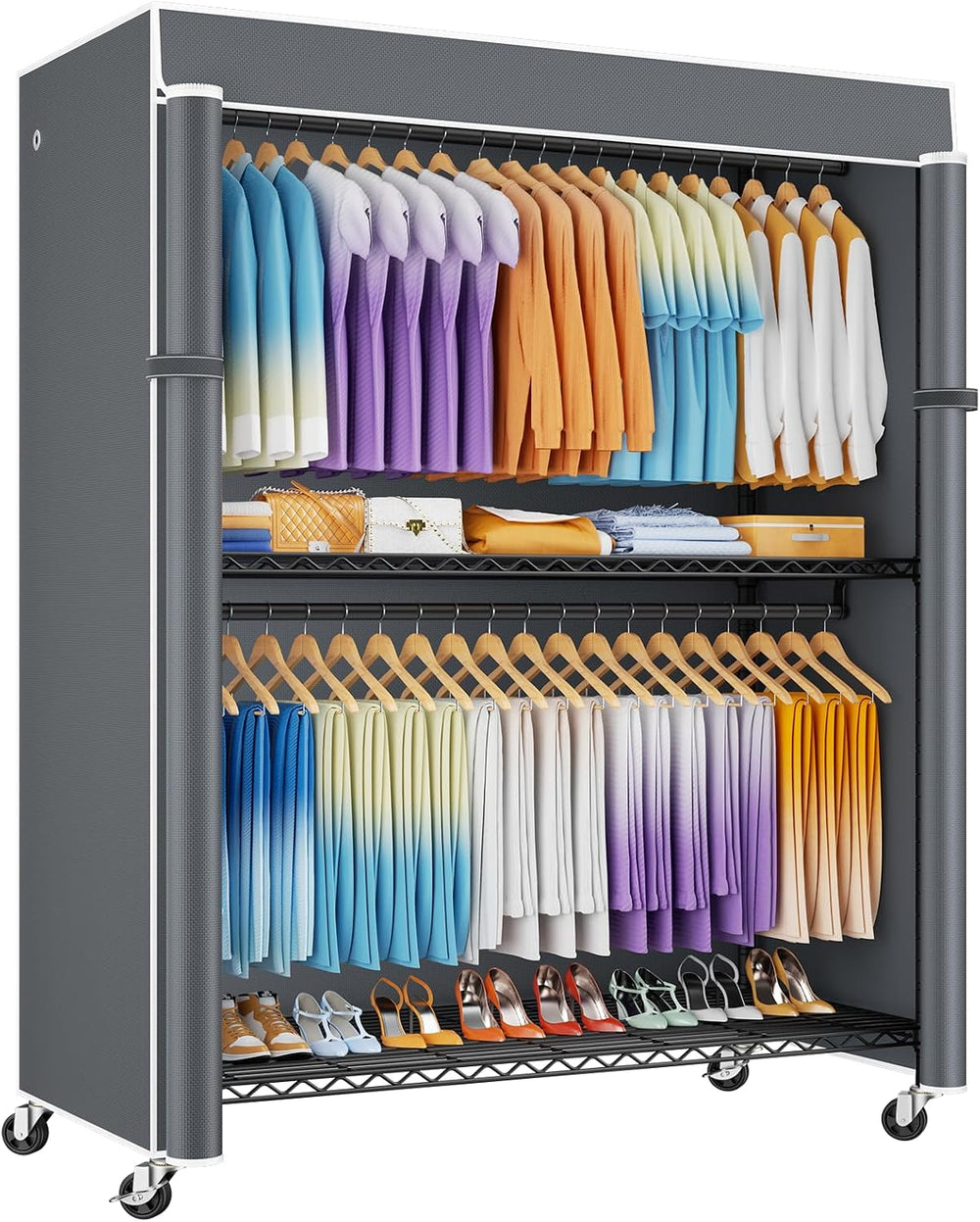 ULIFHOME P8C Max Heavy Duty Clothes Rack（With Extended Width Design） Rolling ...