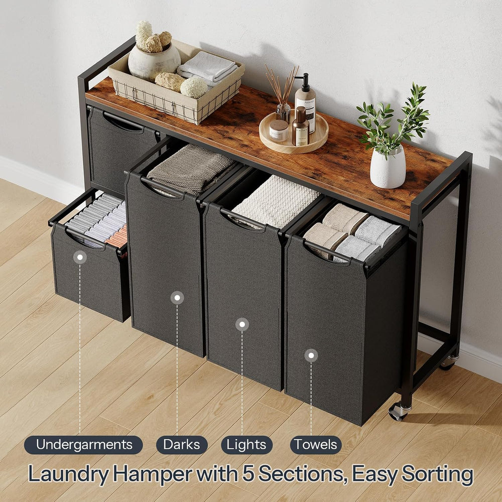 HOOBRO Laundry Sorter with 5 Sections, 45.5 Gal. (170 L) Laundry Hamper with ...