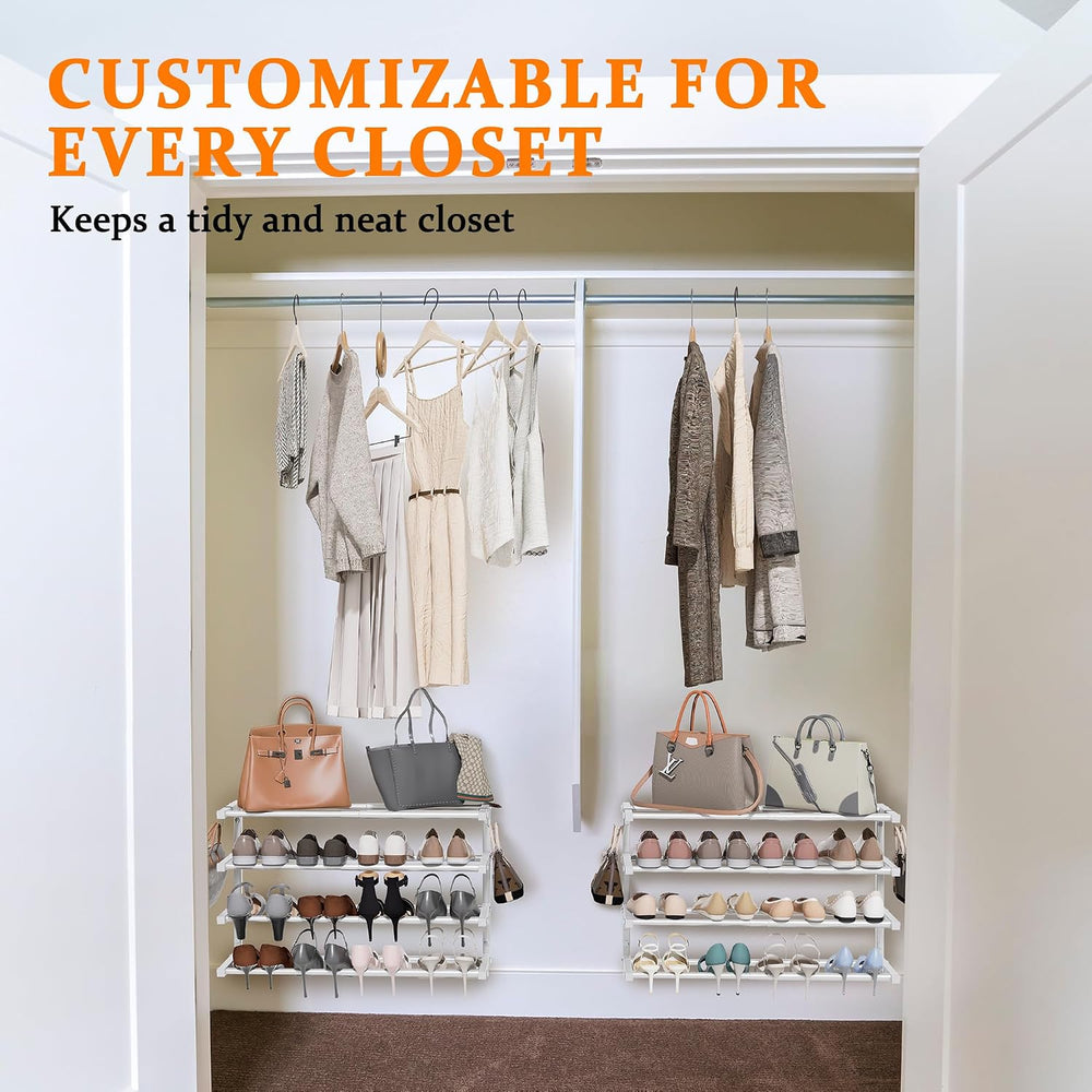 2 Pack Wall Mounted Shoe Rack, 4 Tier Hanging Shoe Rack Holds 32 Pairs, 17&qu...