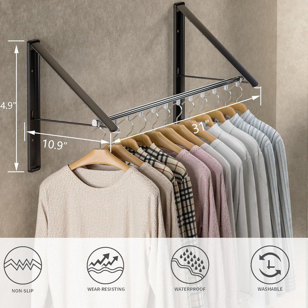 Dr.DJ Clothes Drying Rack with Rod, Wall-Mounted Retractable & Foldable C...