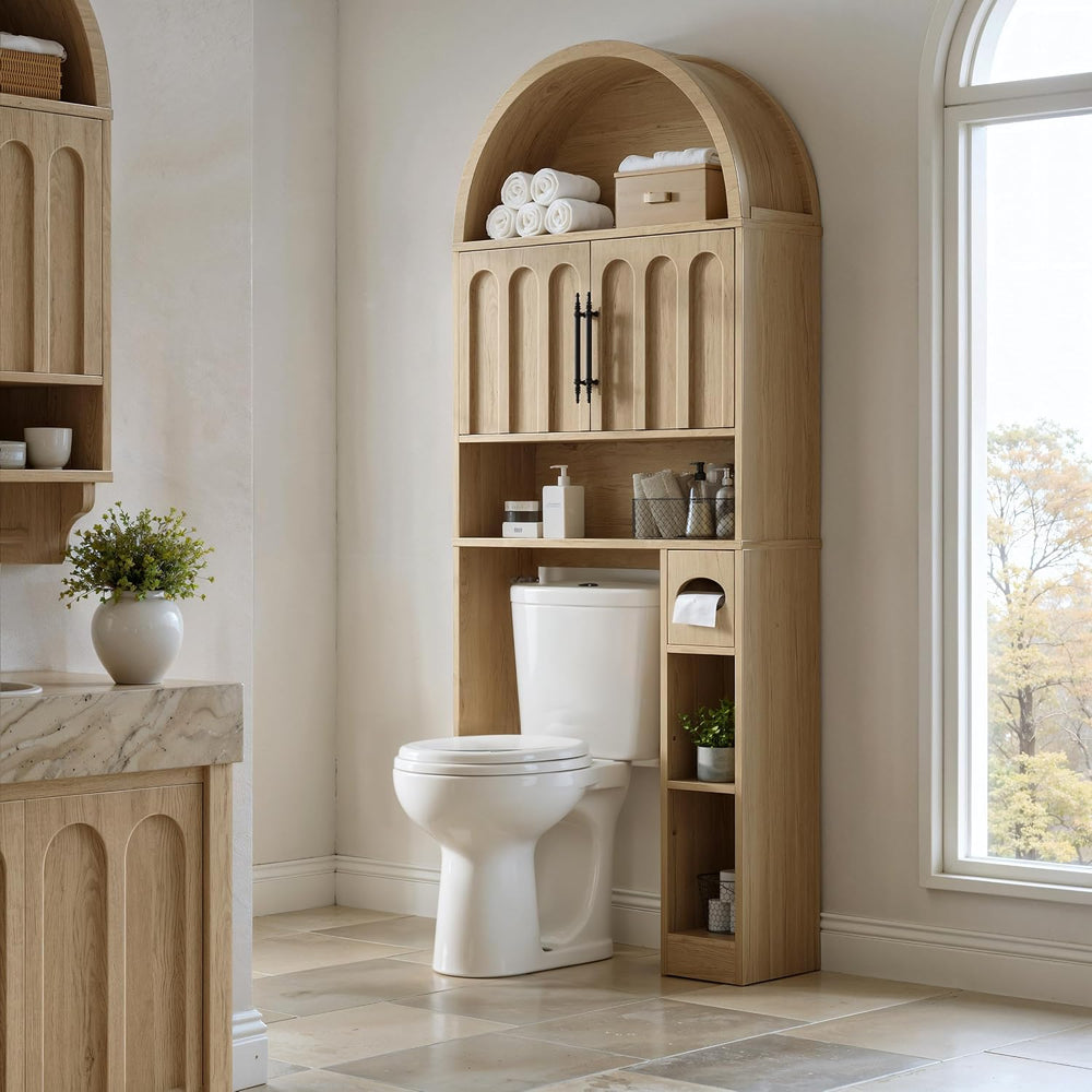 Evermagin Over the Toilet Storage Cabinet, 76" H Arched Bathroom Organizer