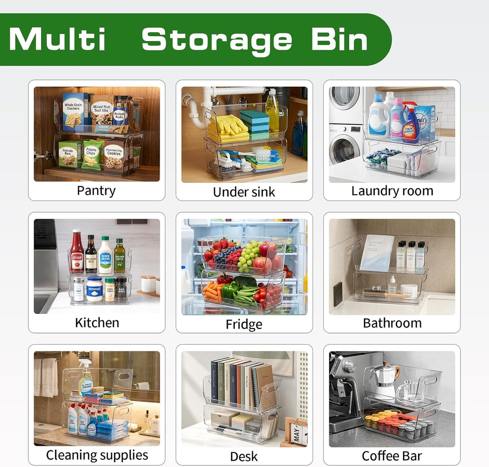 4-Pack Stackable Pantry Organizers and Storage, Clear Fridge Organizer Bins