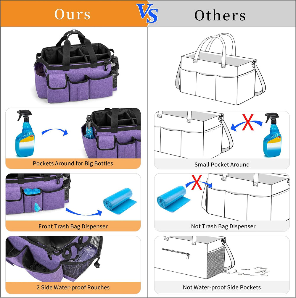 LoDrid Large Wearable Cleaning Caddy Bag with Detachable Divider, Purple