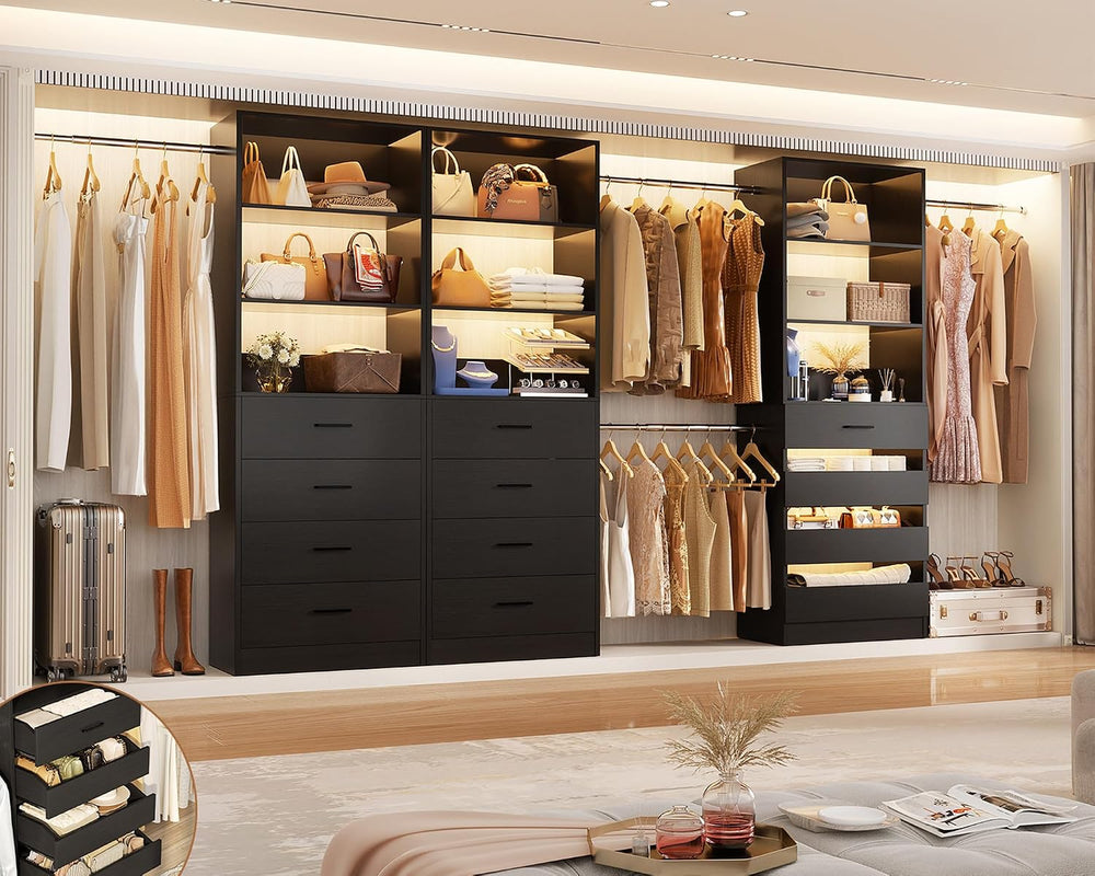 Aheaplus Closet System with 12 Drawers, 8.5-11.5Ft Closet Organizer System