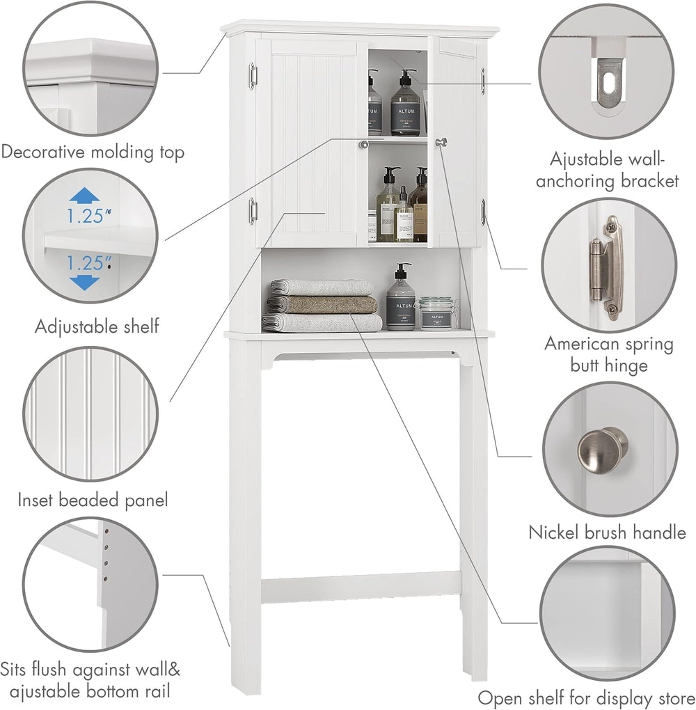 UTEX Over The Toilet Storage Cabinet, White Bathroom Organizer with Doors