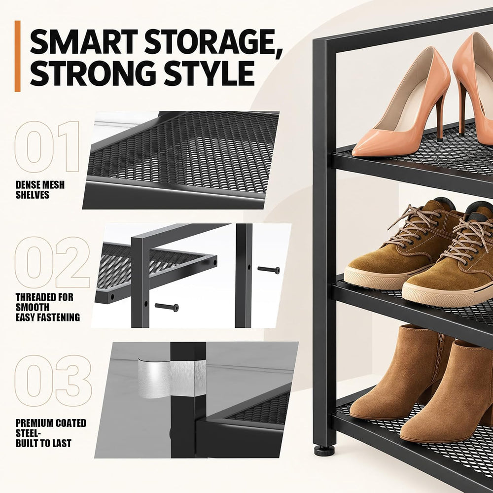 Expandable Shoe Rack for Closet, Entryway, 2-Tier Shoe Storage, Black