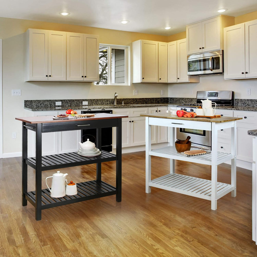 Casual Home Kitchen Island with Solid American Hardwood Top, Natural/White, 4...