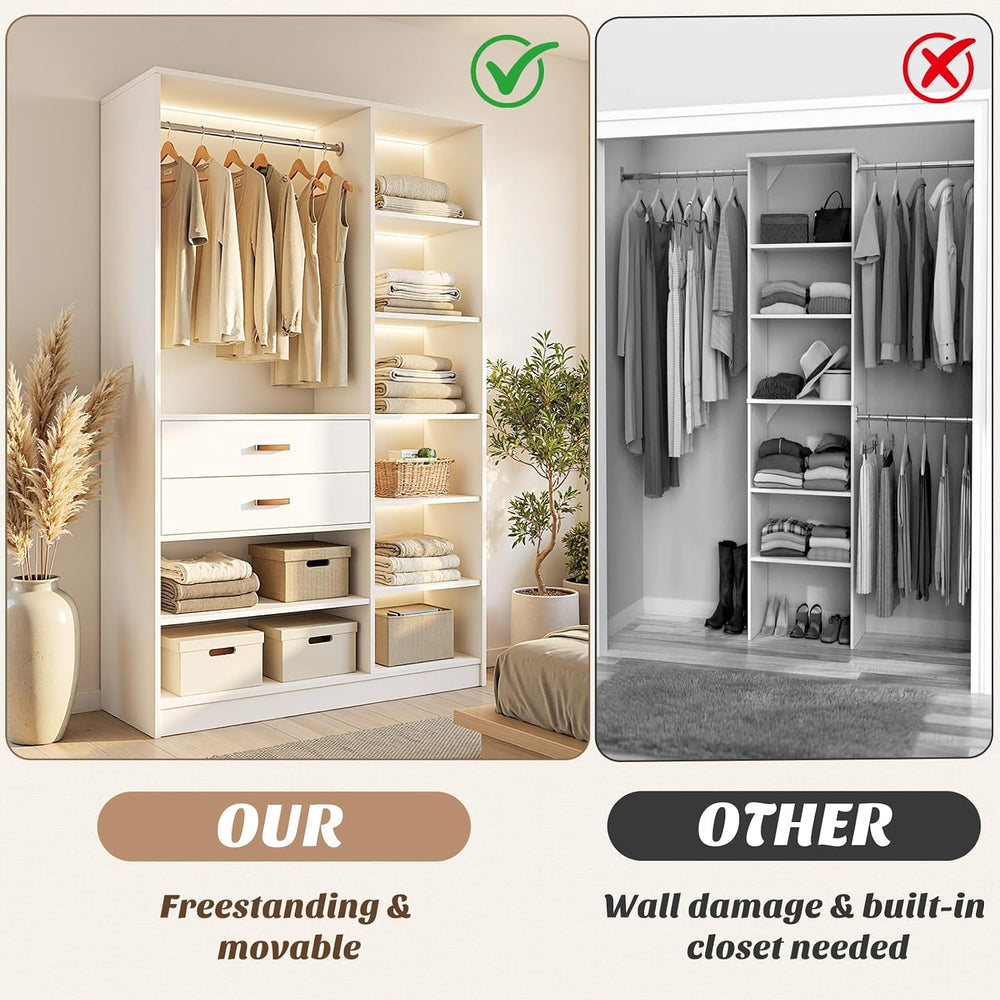 40'' Freestanding Closet System with 13 Storage, 3.3FT Stand-Alone Wa...