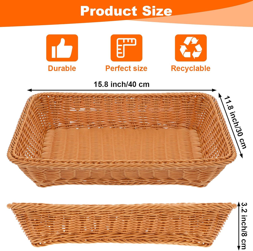 5 Pack 15.8 Inch Large Wicker Bread Baskets, Brown Woven Serving Basket Trays...