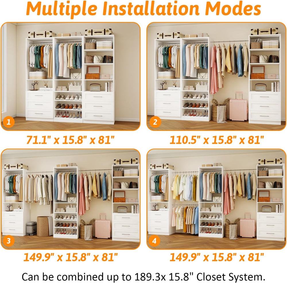 Closet System with 3 Sets, 6–15 FT Closet Organizer System with 6 Drawers, 9 ...