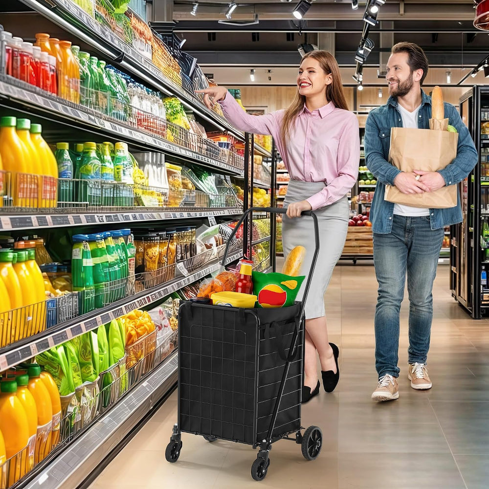 YITAHOME Folding Shopping Cart with Liner, Foldable Grocery Cart