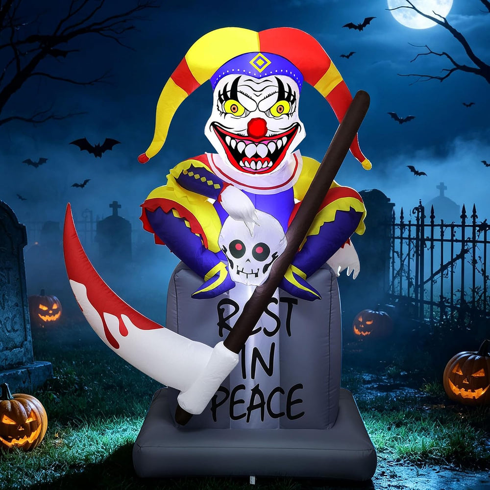 Lulu Home 6FT Halloween Inflatable Tombstone with Clown, White LED Lighted