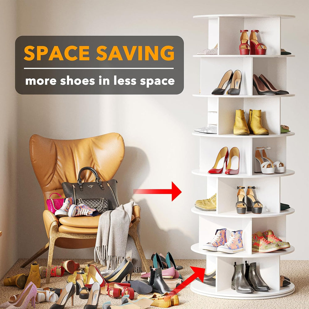 SpaceAid Cross Style 7-Tier Rotating Shoe Organizer, Spinning Shoe Rack Tower...