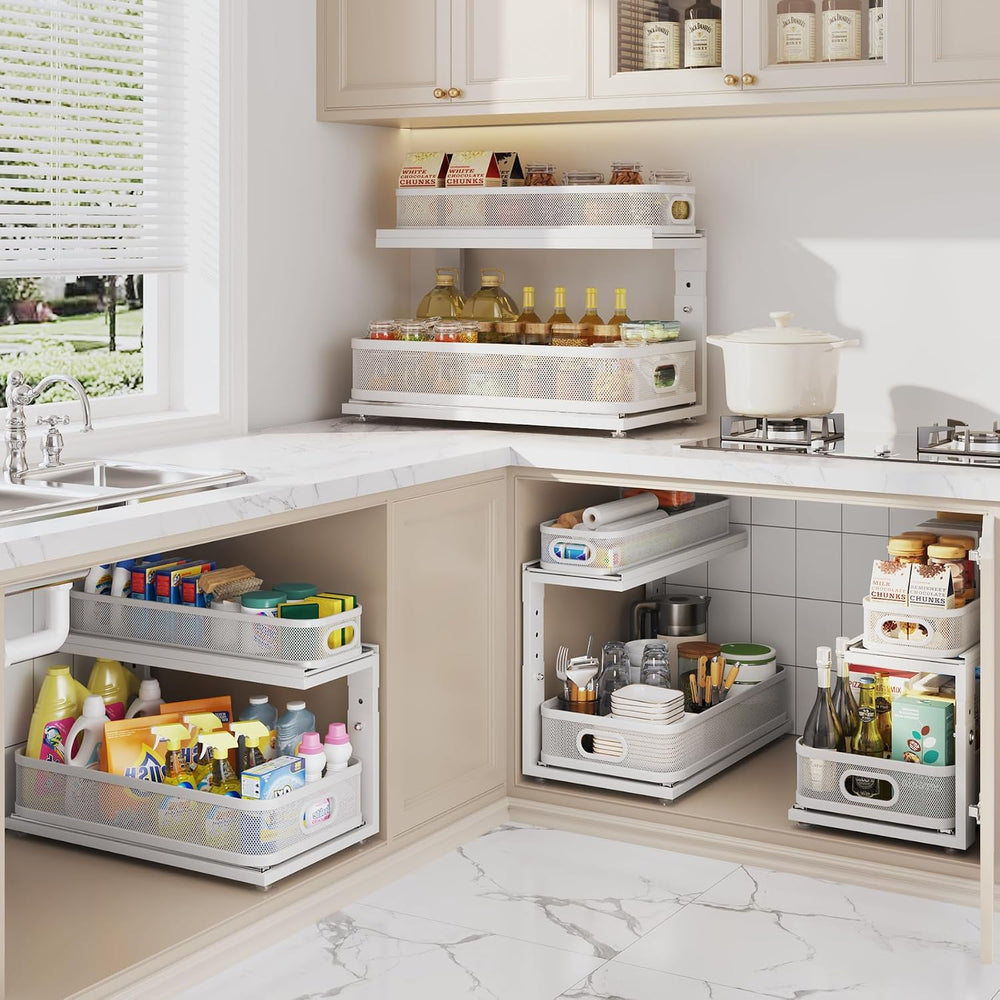 2 Pack 21IN-Depth Under Sink Organizer With Next-Gen Ball-Bearing Slides,2-Ti...