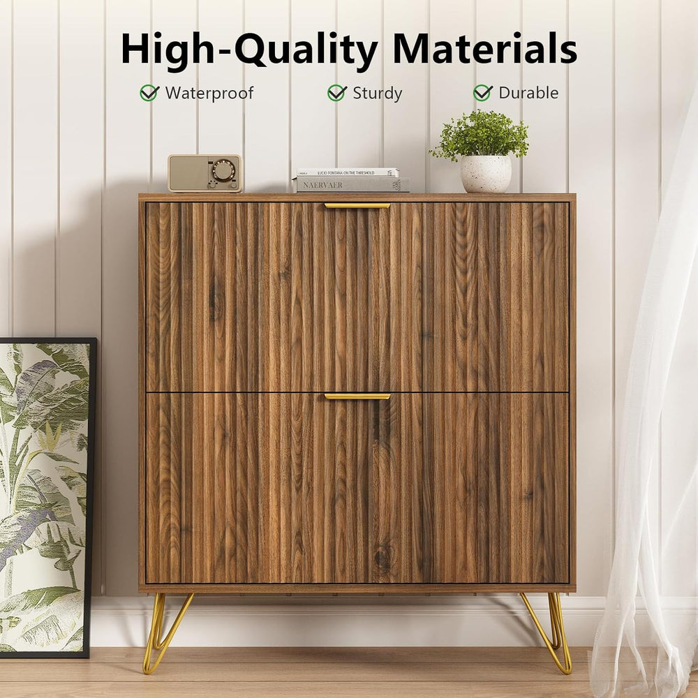 34.4" H Fluted Shoe Storage Cabinet with 2 Flip Drawers for Entryway, Wa...