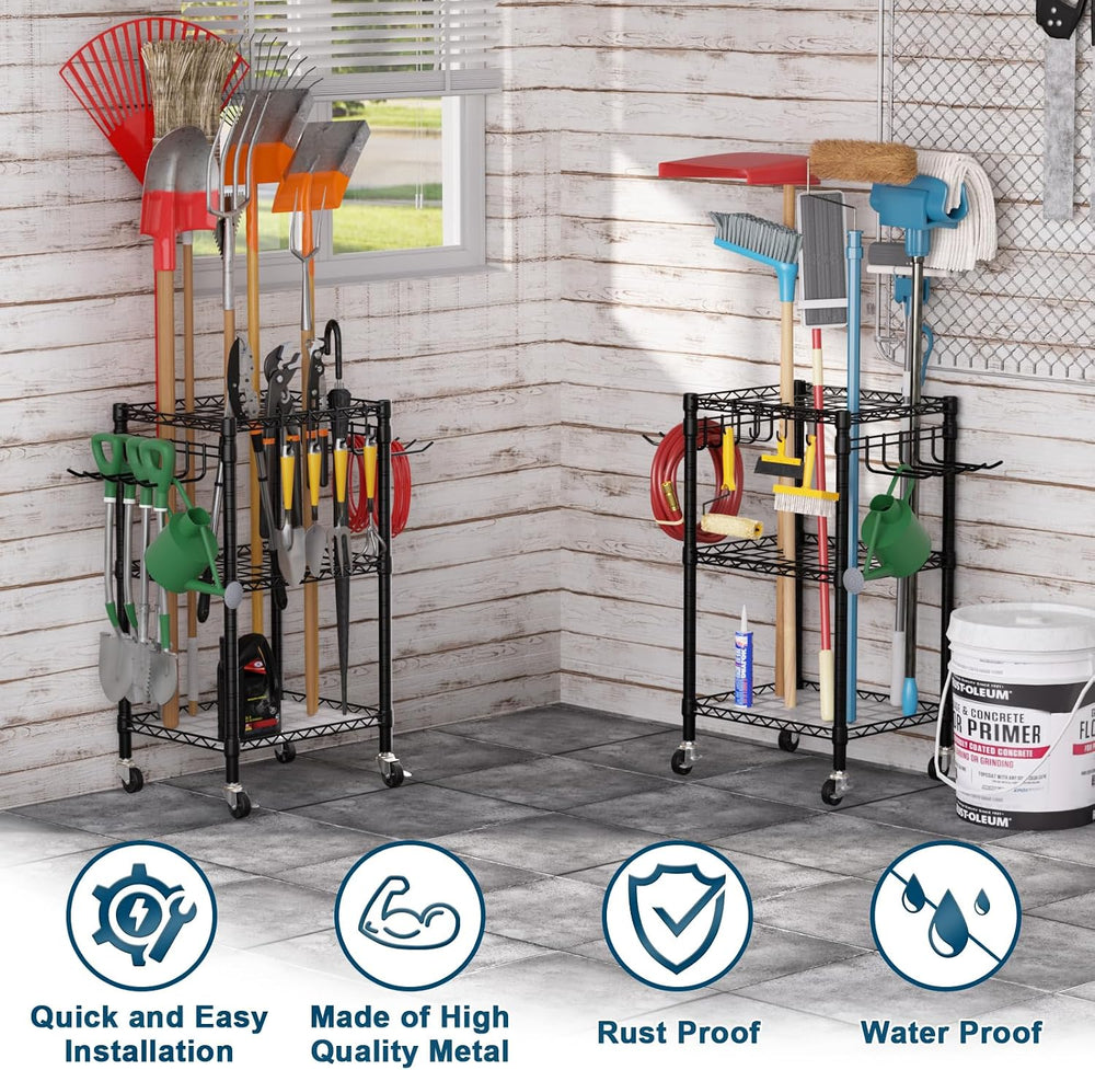 T1 Garden Tool Organizer（With Lockable Wheels）Heavy Duty Garage Tool Storage ...