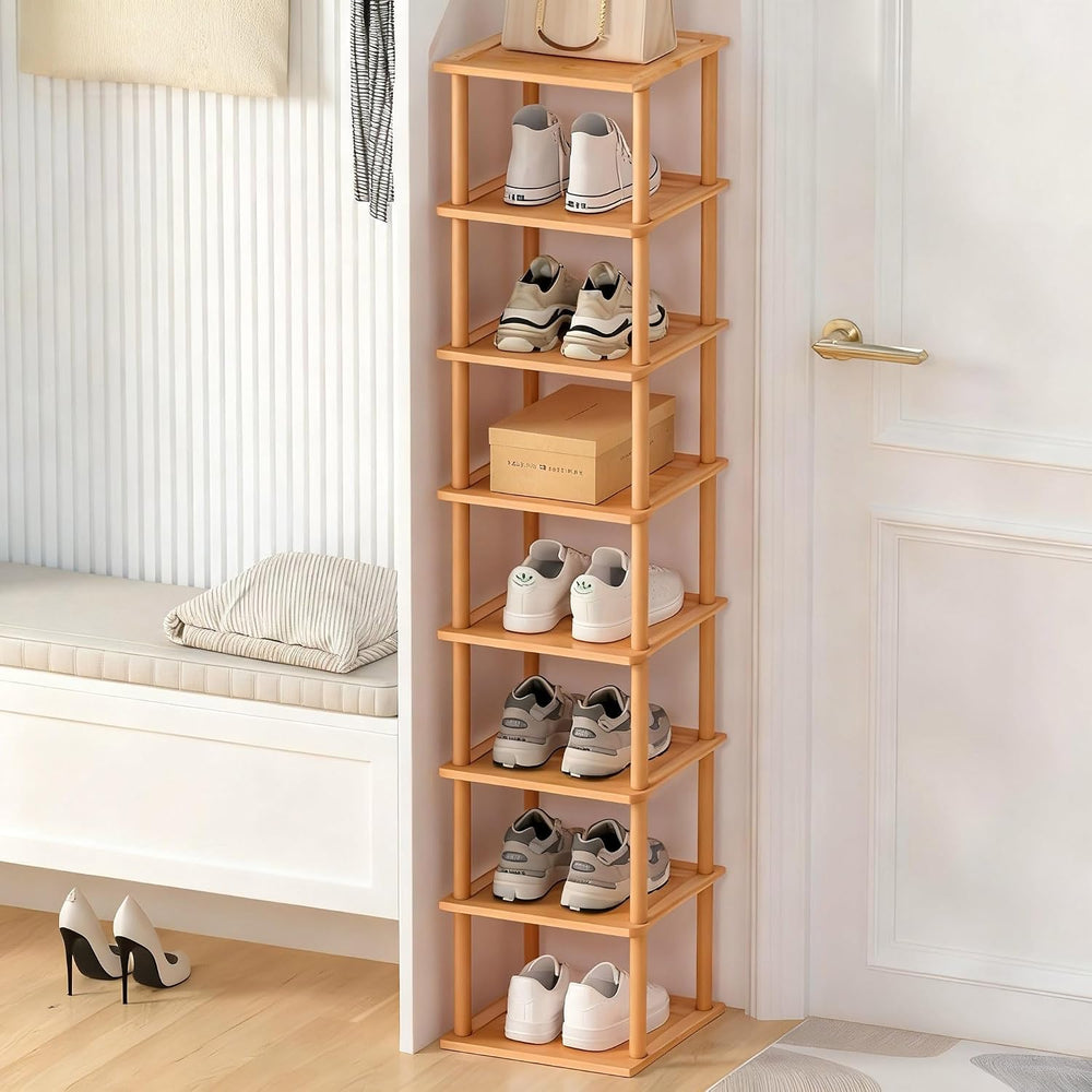 Aniston 8 Tier Bamboo Shoe Rack, Free Standing Slim Narrow Shoe Storage, Vert...