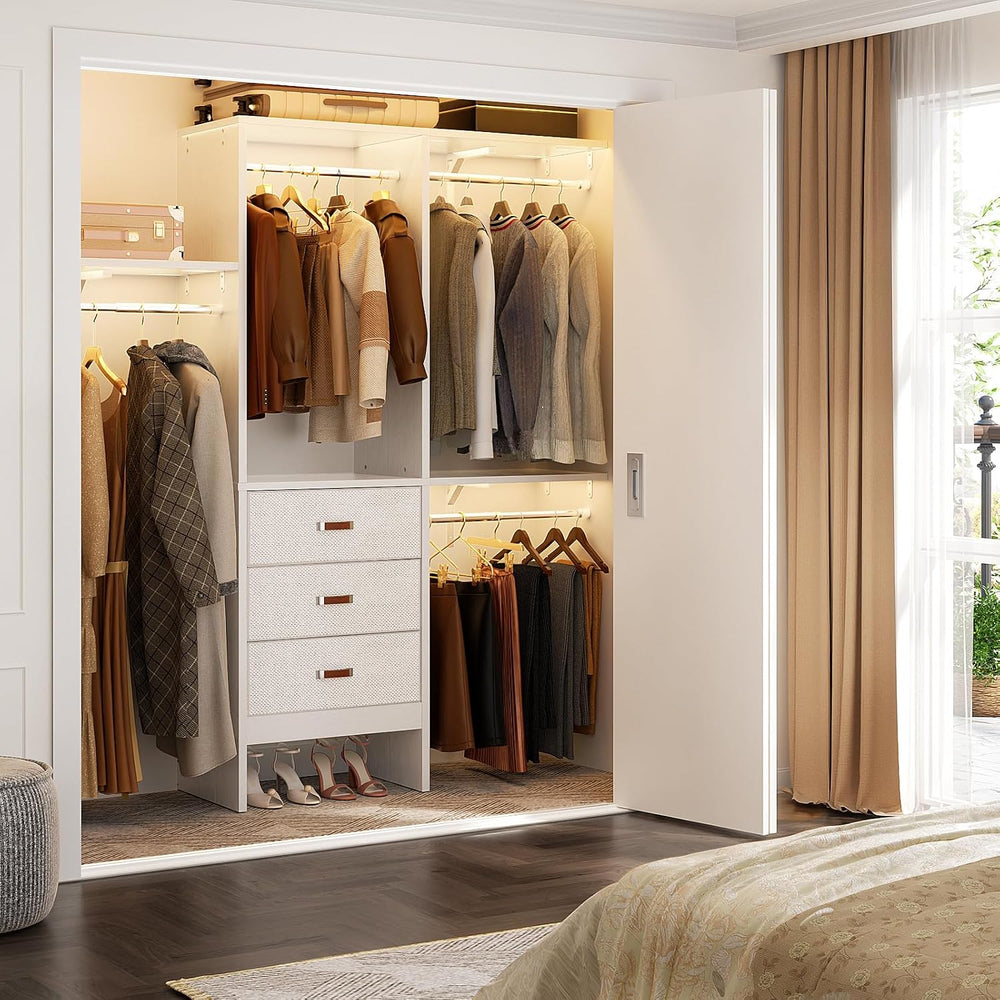 Armocity 5FT Small Closet System with 3 Fabric Drawers, 60 Inches Walk In Clo...