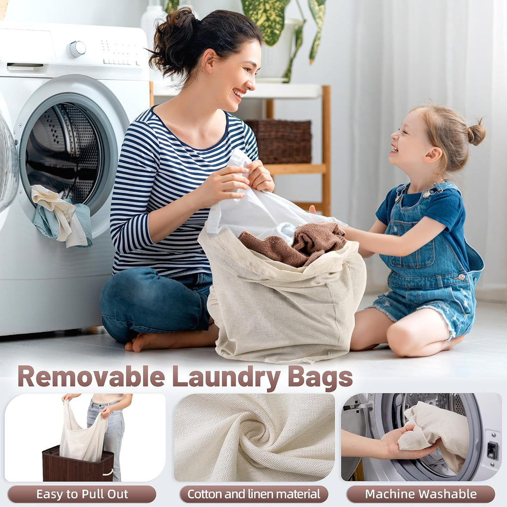Aliphon 100L Laundry Hamper with lid, 2-Section Clothes Laundry Basket with H...