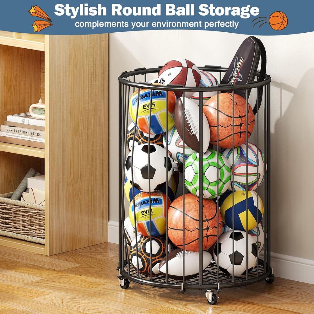 Hencawima Garage Ball Storage: Round Sports Equipment Organizer with Wheels, ...