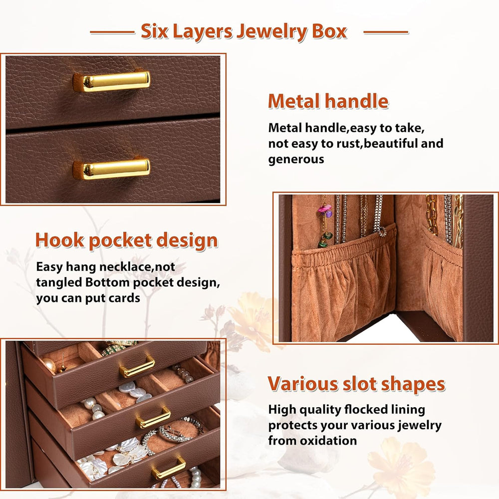 AKOZLIN 6-Tier Jewelry Box Organizer 5 Drawers Jewelry Storage Case
