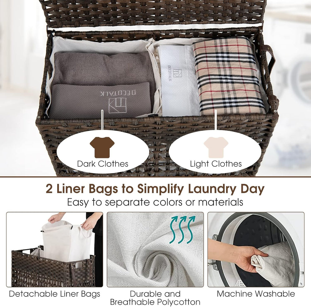 GOFLAME Laundry Hamper with Lid and Wheels, 110L Folding Synthetic Rattan Clo...